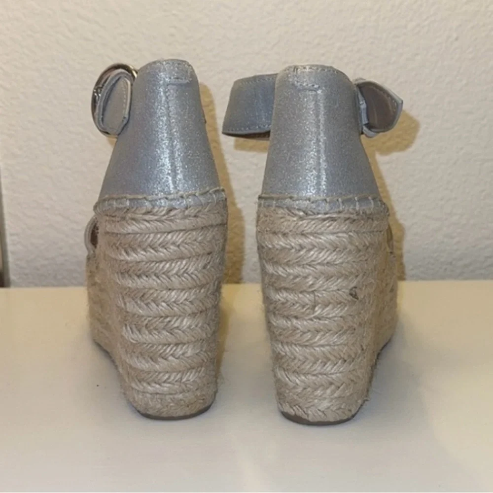 Marc Fisher Alida‎ Gray Silver Metallic Platform Espadrille Sandals Size 5